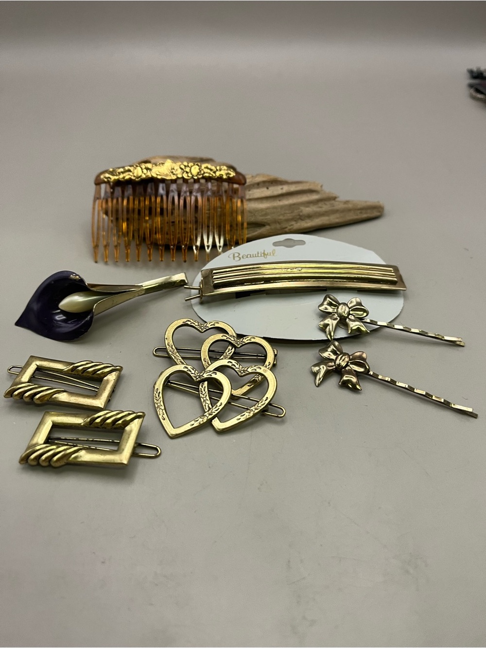 Vintage 80s 90s Gold Hair Accessories Lot 9pc Side Comb Barrettes Bobby Pins - Picture 1 of 7